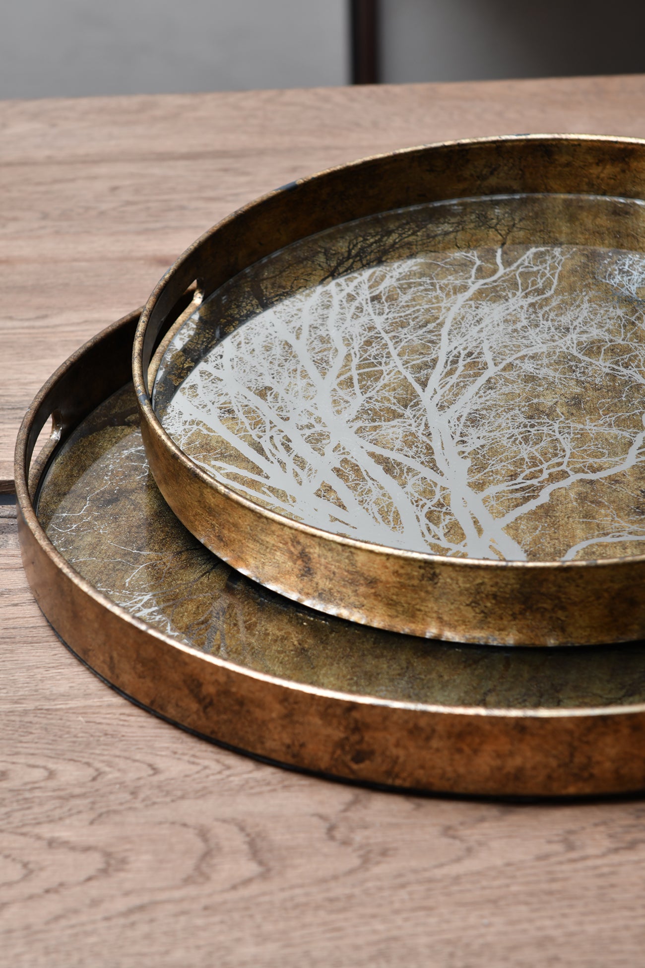 Set of 2 Vienna Antique Gold Tree Trays